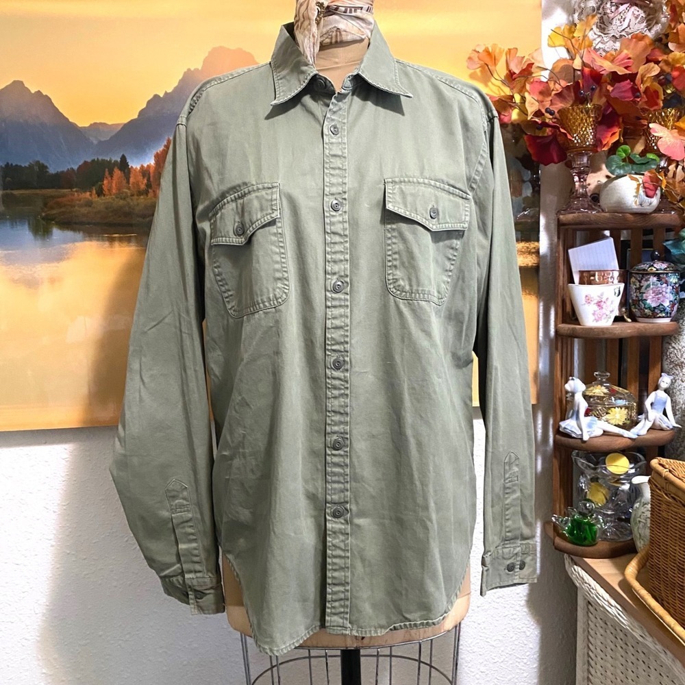 Gap Button Down Shirt Military Gorpcore Mens Utility Twill Large Olive Green